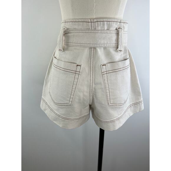 Happy x Nature Off White Tie Waist Cotton Blend Women's Stretch Shorts Size M - Picture 3 of 6